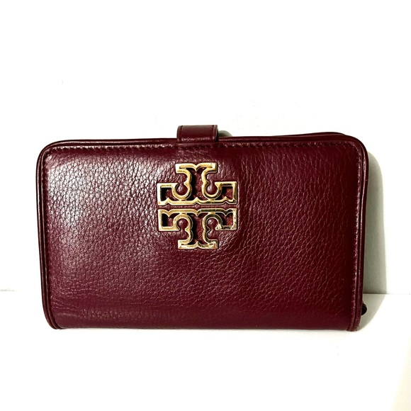 Tory Burch Authentic Goldtone Chain Slingbag & Wristlet/CP case Leather Burgundy - Picture 13 of 16
